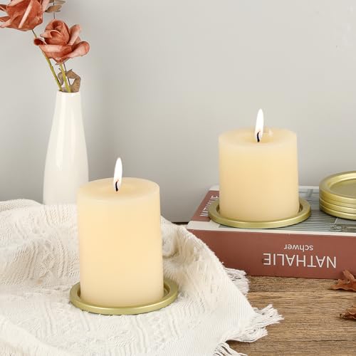 OwnMy 3PCS Iron Candle Holders for Pillar Candles, 3" Metal Candle Plates | Small Round Tealight Holders Gold Iron Pillar Candle Trays, Elegant Candle Stand Bases for Wedding Dining Table Centerpieces - color: Gold-3pcs
