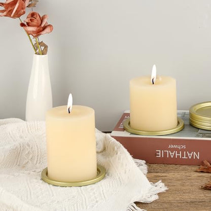 OwnMy 3PCS Iron Candle Holders for Pillar Candles, 3" Metal Candle Plates | Small Round Tealight Holders Gold Iron Pillar Candle Trays, Elegant Candle Stand Bases for Wedding Dining Table Centerpieces - color: Gold-3pcs