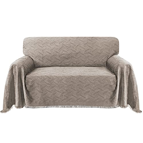 Turquoize Cotton Sofa Cover Couch Cover Sand Couch Protector Sofa Throw Cover for Couches Washable Sectional Sofa Couch Covers for Dogs Feature Geometrical Woven Fabric(71"x 102",Large, Sand) - color: Sand, size: Large: 71"x 102"