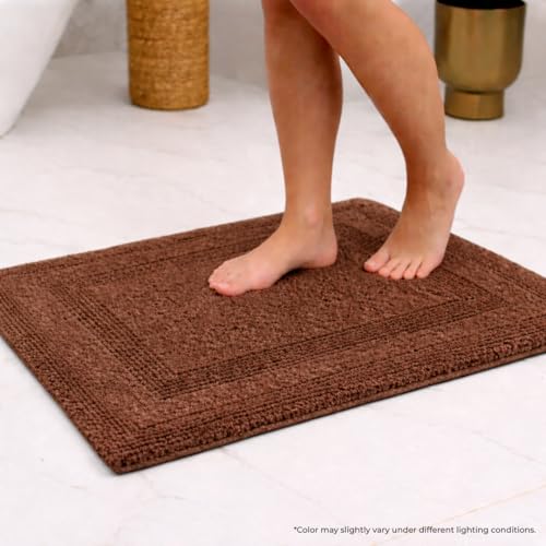 Akiko 100% Cotton Bath Mat, Soft Plush Reversible Bathroom Rug 20x32 Brown | Bath Mats for Bathroom Absorbent Quick Dry Anti-Skid Machine Washable Bath Mats for Bathroom Shower Bathtub - color: Chocolate