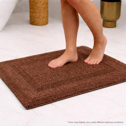 Akiko 100% Cotton Bath Mat, Soft Plush Reversible Bathroom Rug 20x32 Brown | Bath Mats for Bathroom Absorbent Quick Dry Anti-Skid Machine Washable Bath Mats for Bathroom Shower Bathtub - color: Chocolate