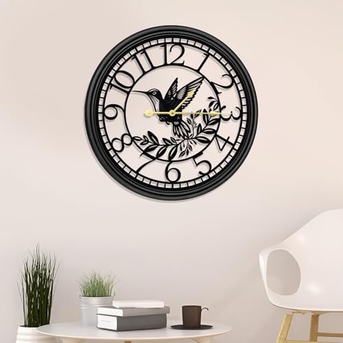 Big Wall Clock - Wall Clocks for Living Room Decor, Quiet and No Ticking Suitable for Wall Decor, Living Room Decoration, Kitchen Decoration - color: Black Hummingbird Convex Border, size: 16in