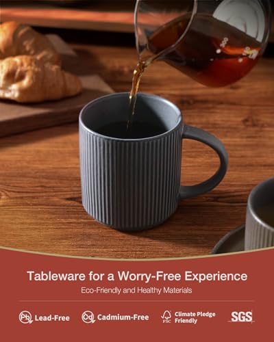 famiware Coffee Mug Set of 4, Star 12 oz Ceramic Mugs Cups Set with Handle | Stoneware Stackable Catering Cup for Coffee, Tea, Cappuccino, Latte, Microwave & Dishwasher Safe, Matte Dark Charcoal - color: Star-Matte Dark Charcoal, size: 4 Count (Pack of 1)