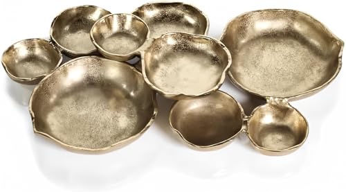 Zodax Cluster of 9 Round Dark Gold Serving Bowls, 19 x 12 x 2.5 in - color: Dark Gold
