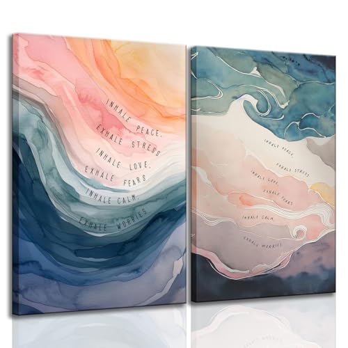 2Pcs framed Mental Health Poster Inhale Exhale Meditation Vintage Abstract Watercolor Canvas Prints Wall Art for Therapy Office Calming Corner Wall Decor 12x16 in - color: Meditation Watercolor 2pcs, size: 12x16 Inches