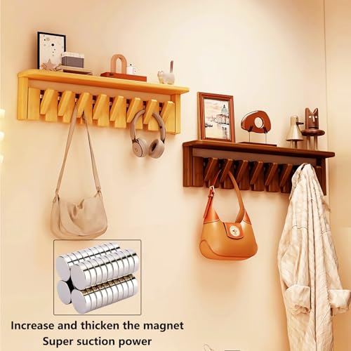 Wall Mounted Coat RackHooks Piano Key Hangers Natural Solid Wood Hanger Non-Woven Fabric Clothes Hangers for Closet, Kitchen, Bedroom, Bathroom, Entryway (Tray Walnut-Beech, 10 Hooks) - color: Tray walnut-beech, size: 10 Hooks