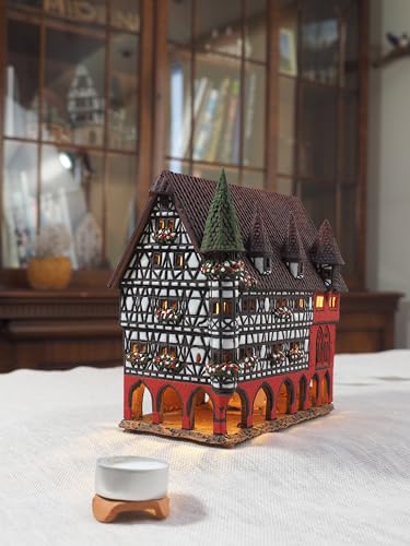 Ceramic Art Tealight Candle Holder Room Decoration Handcrafted Collectible Miniature Aroma Light House Town Hall in Fulda, Germany C330