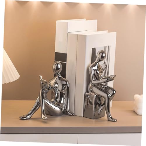 Alipis Unique Reader Statue Bookends Abstract Art Sculpture for Desk Decor Ceramic Bookends for Office and Home