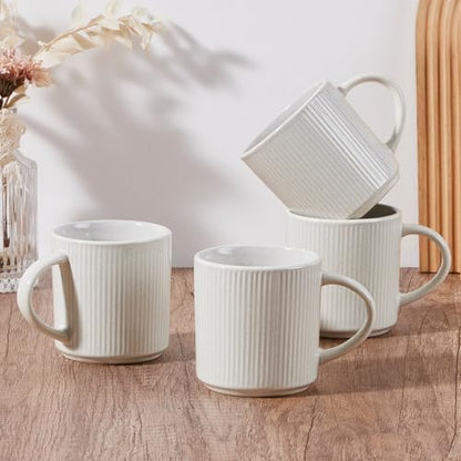 E-far Coffee Mugs Set of 4, 12 oz Stoneware Coffee Cups with Handle for Latte, Tea, Cocoa, Milk, Modern Ribbed Ceramic Mugs for Man Woman, Microwave & Dishwasher Safe, Speckled White - color: Speckled White