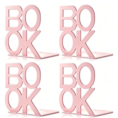 Book Ends 2 Pair Pink Metal BookEnds for Bookrack Desk,Books | Non-Skid Metal Book End Stopper for Books/CDs/DVDs - color: Pink, size: 2 pair