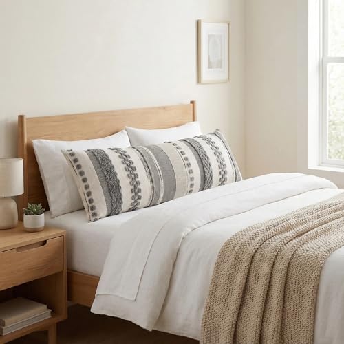 14x36 Gray Throw Pillow Cover Boho Lumbar Pillow Cover | 1 Piece,Durable Fabric,Stripe Pillow Cover,Farmhouse Cushion Case,Chenille Pillow Case,Neutral Pillowcase for Sofa Couch Bed - color: Gray Stripe, size: 36" x 14" (Pack of 1)