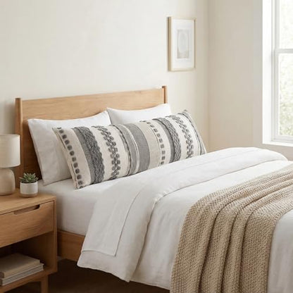 14x36 Gray Throw Pillow Cover Boho Lumbar Pillow Cover | 1 Piece,Durable Fabric,Stripe Pillow Cover,Farmhouse Cushion Case,Chenille Pillow Case,Neutral Pillowcase for Sofa Couch Bed - color: Gray Stripe, size: 36" x 14" (Pack of 1)
