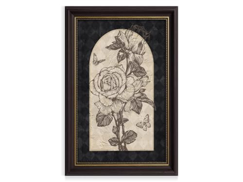 Vintage Framed Rose and Butterfly Wall Art, Dark Flower Sketch Wall Decor | Moody Antique Botanical Canvas Print, Academia Floral Artwork for Living Room Bedroom - color: Gothic Rose, size: 11"L x 9"W