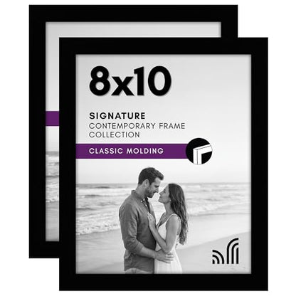 Americanflat 8x10 Picture Frame 2-Pack - Engineered Wood - Black | Shatter-resistant glass, wall or tabletop display with included easel, sawtooth hangers included - color: Black, size: 8X10, style: 2 Pack