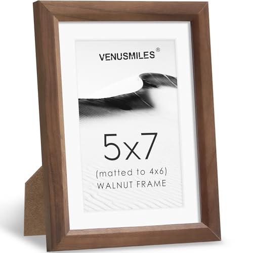 5x7 Picture Frame Natural Solid Walnut Photo Frames with 4x6 Removable Mat Wall Hanging Large Handcrafted Frame with HD Plexiglass Wall and Tabletop Display Large Poster Frame - color: Walnut, size: 5X7,1P
