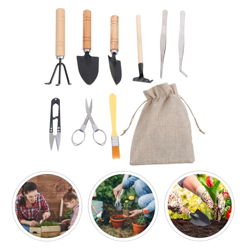 HEMOTON 10pcs Gardening Tool Set for Succulent Planting and Transplanting, Mini Plant Shovel, Tweezers, Spray Bottle, and Soil Brush, Compact Garden Hand Tools Kit for Indoor and Outdoor