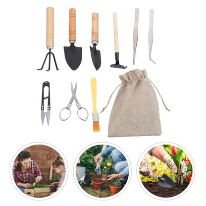 HEMOTON 10pcs Gardening Tool Set for Succulent Planting and Transplanting, Mini Plant Shovel, Tweezers, Spray Bottle, and Soil Brush, Compact Garden Hand Tools Kit for Indoor and Outdoor