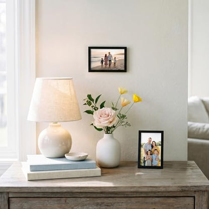 Americanflat 3x5 Picture Frame - Slim Molding - Black | Wall or tabletop display with included easel, secure turn-tab backing, fits photos, posters and art - color: Black, size: 3x5