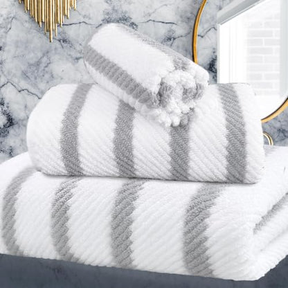 VOOVA & MOVAS 3PC Towel Set, 100% Cotton, Gray White Dark Tan | 1 Large Bath 30x56 In,1 Hand 18x28 In,1 Wash Cloth 13x13 In, Quick Dry, Soft, Thick, Dorm Room Essentials - color: Gray + White, size: 3 PC Bathroom Towel Set