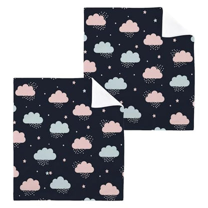 Burbuja Pink Blue Cloud Cotton Washcloths Set of 2, Highly Soft & Absorbent Fingertip Towels for Bathroom Spa Gym Kitchen, 12 x 12 in