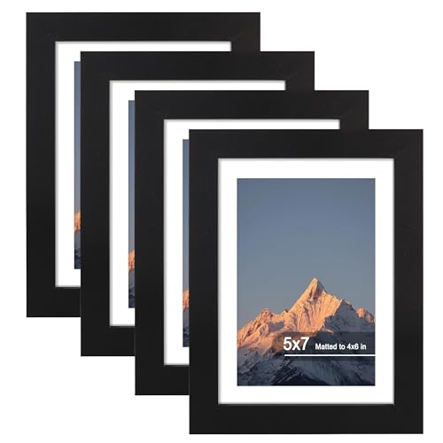 5x7 Picture Frame Set of 4 with Real Glass, Wall & Tabletop Display | Fits 4x6 with Mat or 5x7 without Mat, Crystal-Clear Viewing for Family Photos and Gallery Walls, Black - color: Black, size: 5x7 in