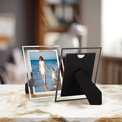 Hoikwo Bulk 4x6 Picture Frames, 4 Packs Silver Photo Frames 4 by 6, Glass Wedding Frames 4x6, Clear Mirror Wedding Photo Frames, Only for Tabletop Display Vertically or Horizontally - size: 4x6-4 Frames