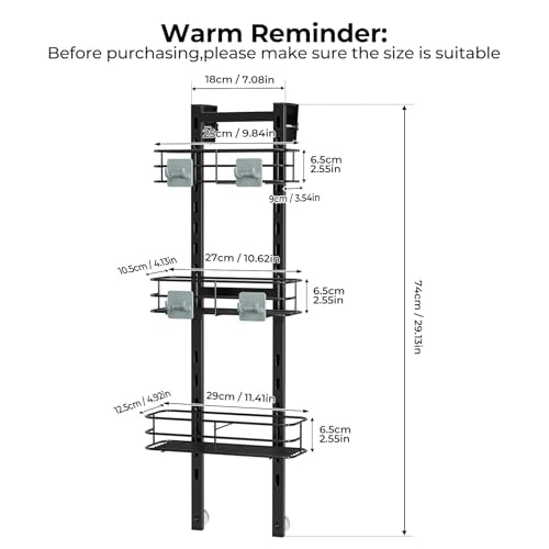 ODesign 3-Tier Over the Door Shower Caddy Hanging,Black | Shower Organizer Hanging,Over the Door Shower Rack Organizer Rustproof,Bathroom Rack Hanging for Shampoo,Soap,Razor