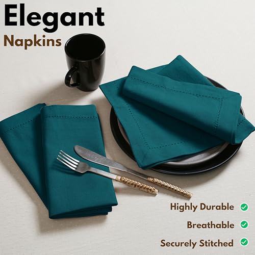 Native Fab Cloth Napkins Set of 4, 100% Cotton, Hemstitch Mitered Edges, Washable Fabric Napkins, 18x18 inch, Soft, Breathable, Reusable Hotel Quality Napkins for Events, Party, Dinner - Teal Green - color: Teal Green, size: 18" x 18" (Set of 4)