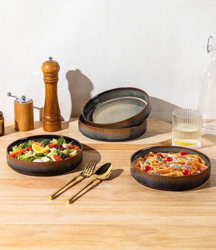 7.5" Ceramic Pasta Bowls Set of 4, Salad Bowls | Versatile Serving Bowls for Pasta, Salad, Fruit & Noodles, Housewarming & Wedding Gift, Cocoa Mocha - color: Cocoa Mocha, size: 7.5 Inch