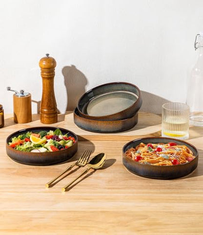 8.25" Ceramic Pasta Bowls Set of 4, Salad Bowls | Versatile Serving Bowls for Pasta, Salad, Fruit & Noodles, Housewarming & Wedding Gift, Cocoa Mocha - color: Cocoa Mocha, size: 8.25 Inch