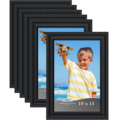 10x15 cm Picture Frames (Black, 6 Pack) Beautifully Detailed Moulding, Contemporary Picture Frame Set, Wall Mount or Table Top, Inspirations Collection - color: Black, size: 10x15cm