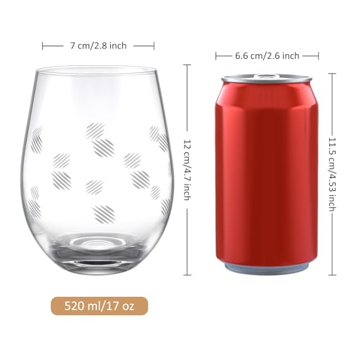 Joeyan Etched Stemless Wine Glasses,Hand Blown Drinking Glass Cups Wine Tumbler with Line Patterns,Carved Large Cocktail Whiskey Glasses,Gift for Party Wedding,4 Pack,17.5 oz,Dishwasher Safe - color: Geometry Theme