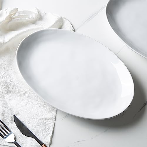 Ceramic Serving Platters, 12" White Serving Dishes, Dinner Plates, Set of 3 | Magclay Large Oval Serving Plates for Dessert Appetizers Meat/Entertaining/Party, White - color: White