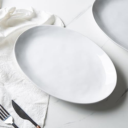 Ceramic Serving Platters, 12" White Serving Dishes, Dinner Plates, Set of 3 | Magclay Large Oval Serving Plates for Dessert Appetizers Meat/Entertaining/Party, White - color: White