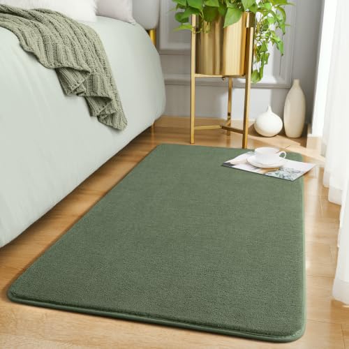 Modern Washable Runner Rugs, 2x4 Sage Green Bedroom Runner Rug | Small Area Rugs for Bedroom Living Room, Non Slip Memory Foam Rug for Hallway Entryway Kids Boys Girls Room Laundry Room - color: Sage Green, size: 2' x 4' (Runner)