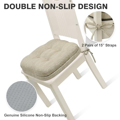 Shinnwa Dining Chair Cushions Set of 4, Dual-Layer Memory Foam Kitchen Chair Cushions, Patented Design Seat Pads with Ties, 16.5 x 16.5 x 3.5in, 4 Pack, Beige - color: Beige, size: 4 Count (Pack of 1)