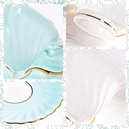 KAMMAK Tea Cups and Saucers Set of 2, Fine Bone China Coffee Cups, GH023 | Stackable Espresso Mugs, Ceramic Demitasse for Coffee, Cappuccino, Latte, Americano, Tea - size: 8KPGH023+24