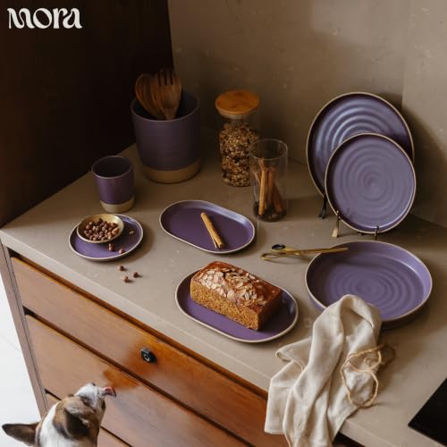 MORA Giant Salad Bowl Set with Wood Salad Servers, 4 qt Large Ceramic Serving Bowl for Salad, Pasta & Fruit, Microwave, Oven and Dishwasher Safe - Nebula - color: Nebula