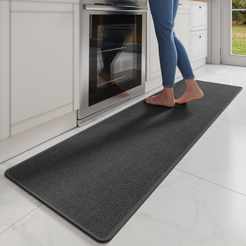 Long Kitchen Runner Rugs Kitchen Mat Non Slip Washable Black 17"x71" | Super Absorbent Woven Rubber Backing Washable Kitchen Floor Mat Sink Mat Runner Rugs Front of Sink, Easy Clean - color: A- Black, size: 17"x71"