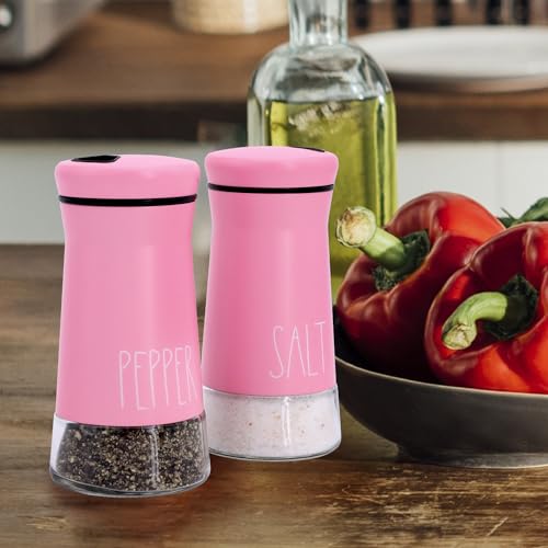Pink Salt and Pepper Shakers with Adjustable Pour Holes, Refillable Salt Shaker by Aelga, Ideal for Himalayan, Kosher, Black and White Pepper, Pink Kitchen Accessories - color: Pink