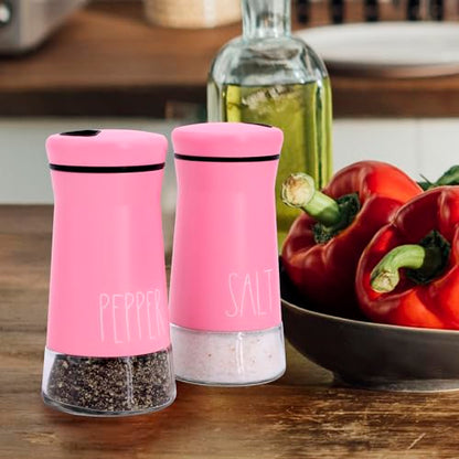 Pink Salt and Pepper Shakers with Adjustable Pour Holes, Refillable Salt Shaker by Aelga, Ideal for Himalayan, Kosher, Black and White Pepper, Pink Kitchen Accessories - color: Pink