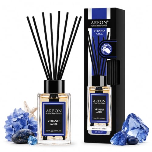 Areon Verano Azul Home Luxury Perfume Reed Diffuser,10 Rattan Reeds,85ml | Luxury Reed Diffuser Suitable for Bedrooms, Living Rooms, Bathrooms, Offices, Entryways, and Other Indoor Spaces. - color: Verano Azul, size: 85ml