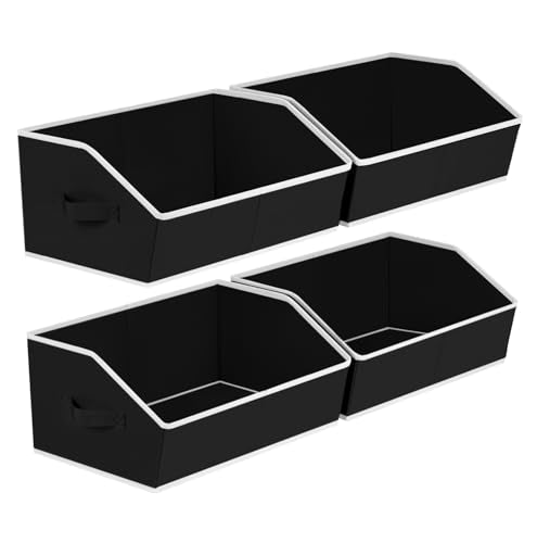 Storage Baskets for Shelves - Trapezoid Cube Storage Organizer Bins, Decorative Storage Baskets with Handles, Large Shelves Organizer for Home, Office, Dorm, Black, 4 Pack - color: Black, size: Large -4 Pack