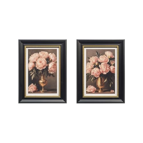 Gatheroad Vintage Black Framed Wall Art Set of 2, Pink Peony Floral Art Painting & Canvas Prints | Dark Moody Aesthetic Home Decor & Artwork Pictures for Bedroom, Bathroom, Office, Kitchen, 12x16in - color: Black Floral, size: 12X16inch