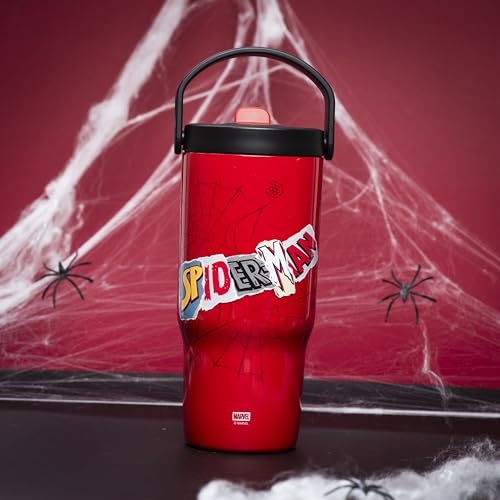 Zak Designs Marvel Spider-Man Siply 20oz Leak-Proof Straw Insulated Tumbler | BPA Free, Stainless Steel, Handle, Cupholder Friendly, Dishwasher Safe, Kids Water Bottle, Reuseable For School, Home, Travel - color: Spiderman