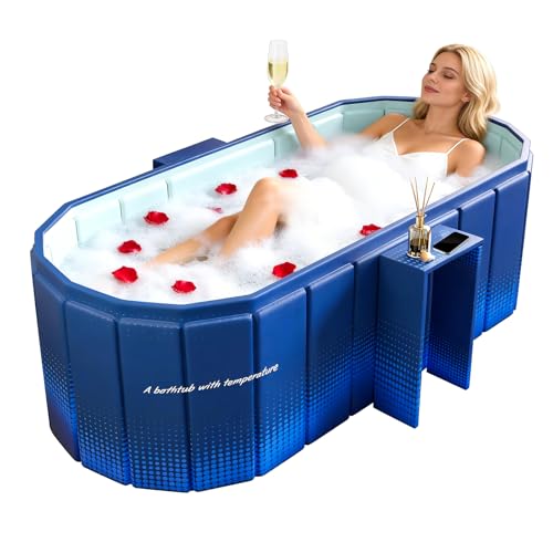 Portable Bathtub, Foldable Bathtub w/Side Rack, 47.2x21.6x19.6", Blue | Inflatable Bathtub Free Standing Tub with 2 Drain Ports, Space Saving, Hot Tub, Ice Bath Tub, Indoor Outdoor - color: Blue | Mode 2 | ‎‎47.2" x 21.6" x 19.6"