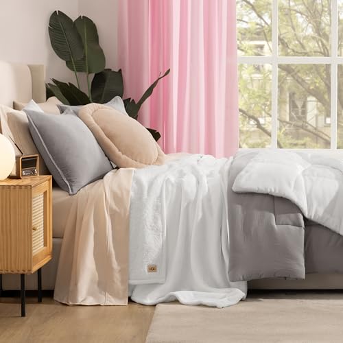 UGG Nita Queen Blanket, Reversible Plush Fleece, 90" x 90", White | Fits Queen & Full Size Beds, UGG Fluff Plush Face, Smooth UGG Fluff Reverse, Warm & Cozy, Machine Washable, Oversized for Bed - color: White, size: Full/Queen