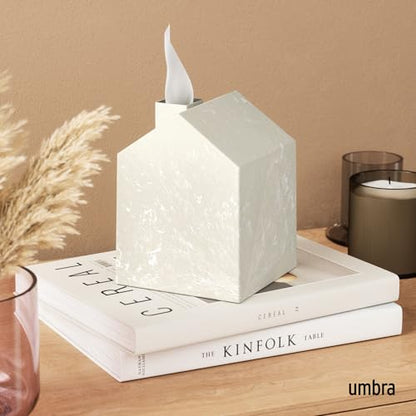 Umbra Casa Tissue Box Cover â€“ Modern House-Shaped Tissue Box Holder for Standard Square Boutique Tissue Boxes,Ocean Materials® Plastic, Bathroom & Home Décor, Ocean Sand | Easy wipe clean, fits standard cube, bathroom and bedroom, low carbon footprint -