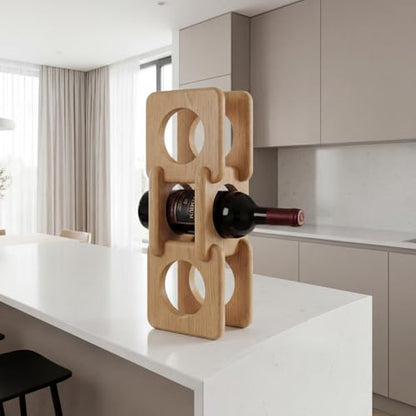 Novabright Detachable Wood Wine Rack Countertop 3 Bottle Display Stand Holder, Modern Tabletop Wine Bottle Holder for Home Bar, Kitchen & Dining Room Decor, Stylish Storage or Sculptural Accent