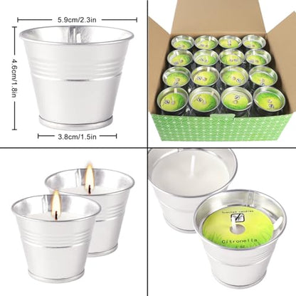 Outdoors Citronella Candles 32Pack - Garden Citronella Scented Candles, Long Burning, 2 oz Small Tin Candles Gift Sets for Home Patio Yard Indoors, Balcony, Camping BBQ & Summer Parties. - color: 32Pak-Silver-white lemongrass